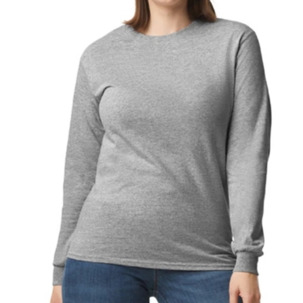 Gildan Heavy Cotton Women's Gray Long Sleeve Top Sz Lg